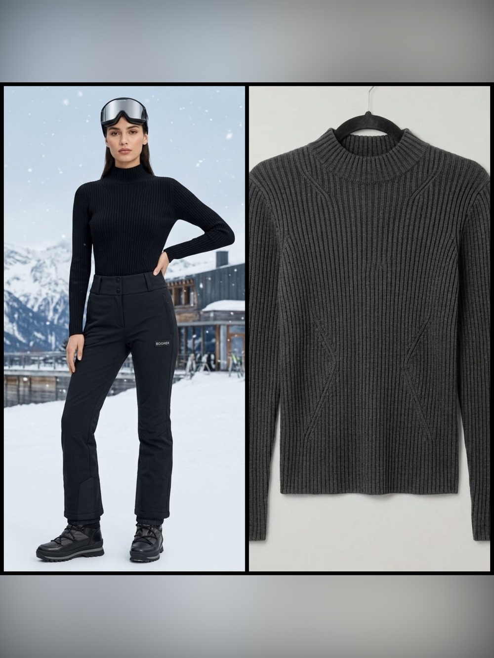 Bogner Black Ribbed Mock Neck Knit Fitted Sweater Wool Blend Size S Quiet Luxury